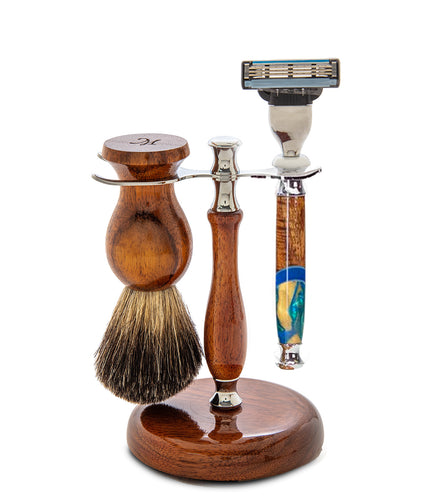 Koa Shaving Kit #2c - Hybrid Mach (Various Colors) by Dale Dennison, w/ Badger Brush