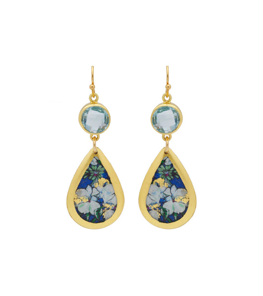 Pendientes de lágrima con topacio azul blanco lirio