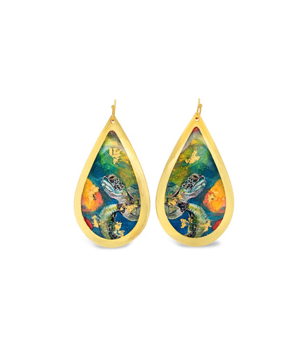 Rainbow Turtle Teardrop Earrings