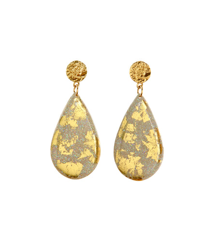 Dazzled Cream Iridescent Gold Teardrop Earrings