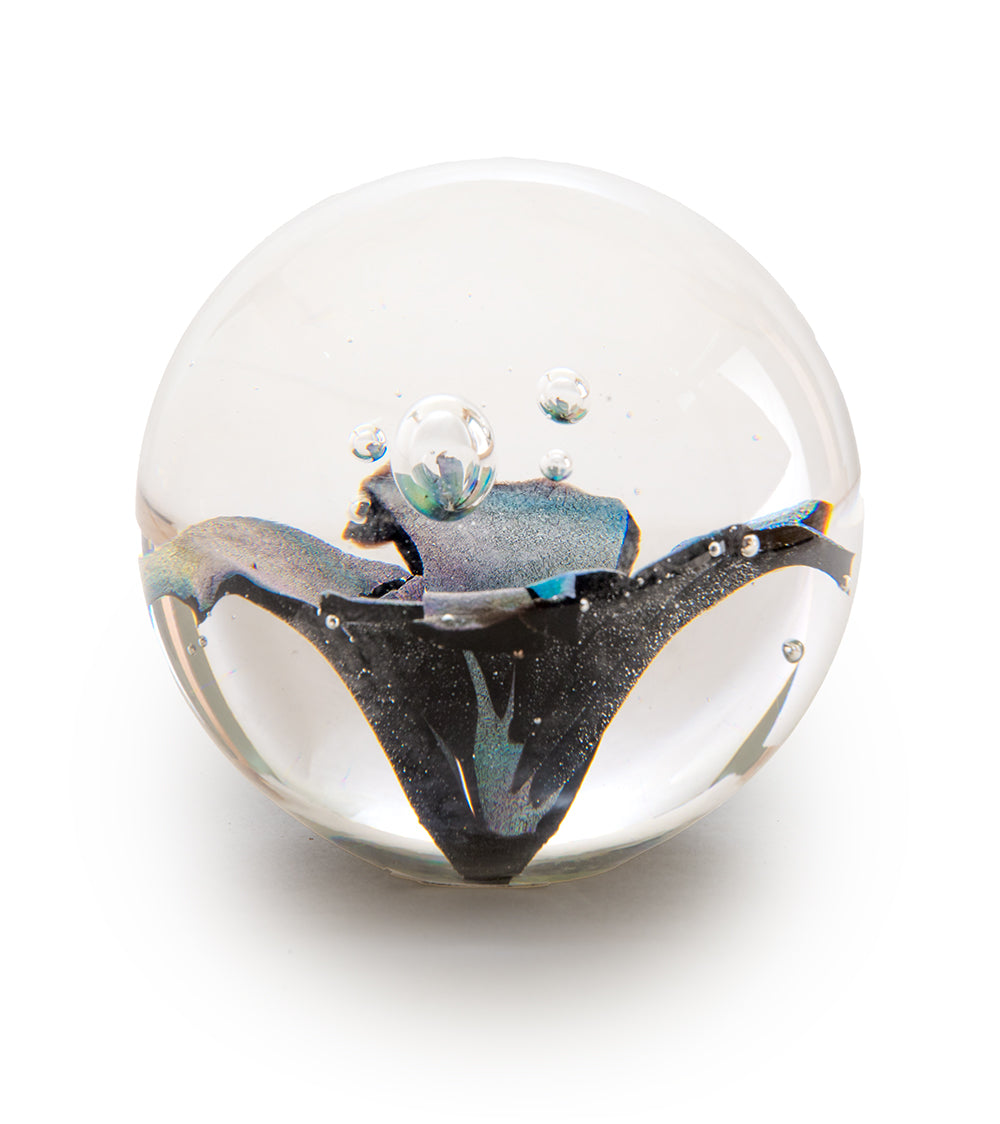 Escultura de vidrio "Pesapapeles redondo brillante" de Ben Silver
