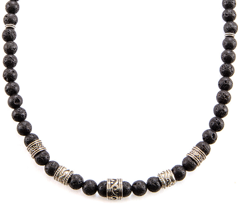 Lava and Hematite Necklace by D. Bergan