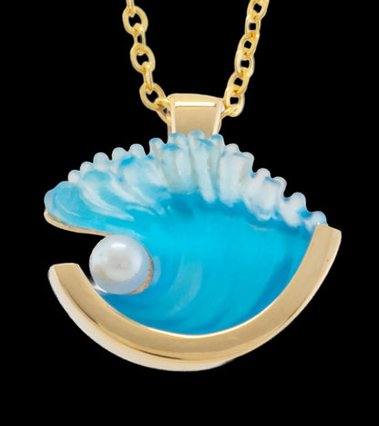 Colgante de onda mediana de oro amarillo de 14 k y diamantes