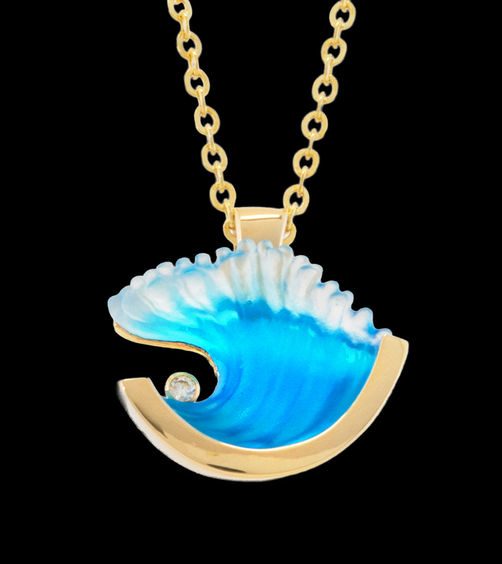 14Kイエローゴールドとダイヤモンドのミディアムウェーブペンダント