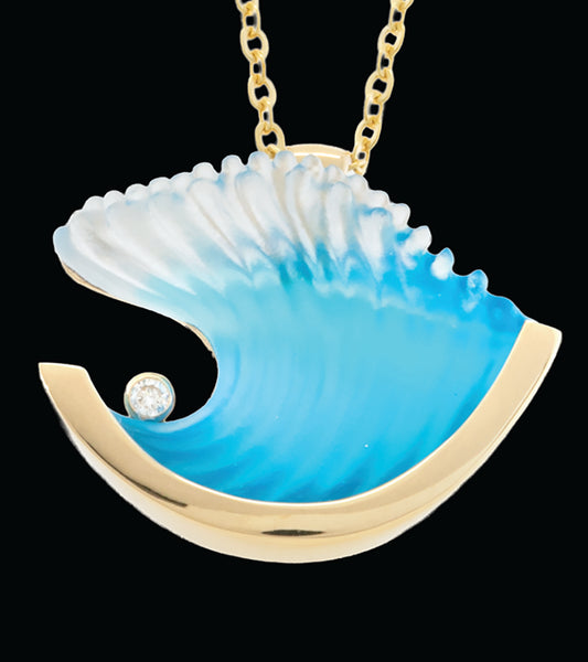 Colgante de ola grande de oro amarillo de 14 k y diamantes