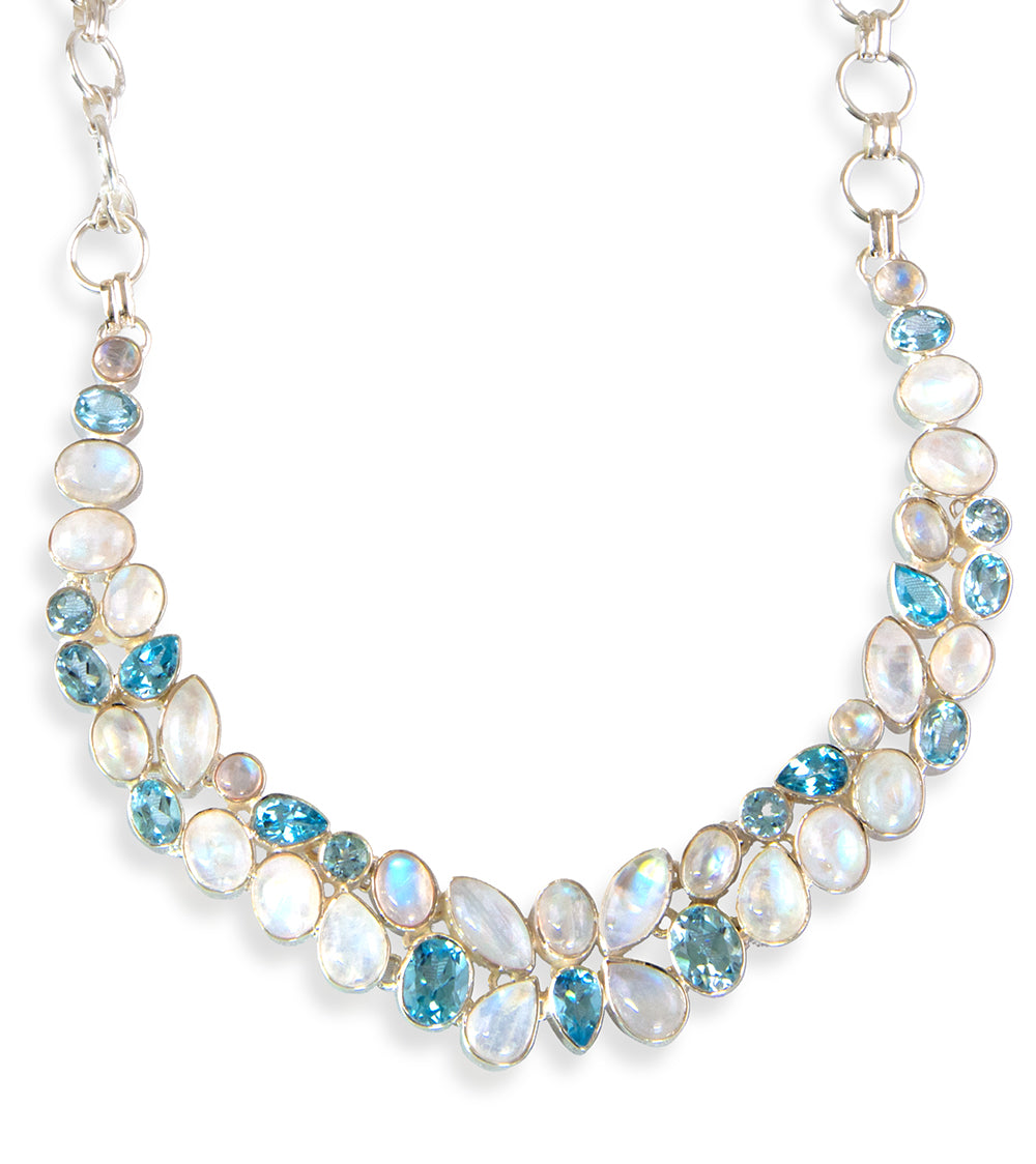 Blue Topaz & Rainbow Moonstone Necklace