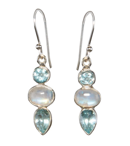 Blue Topaz & Rainbow Moonstone Earrings