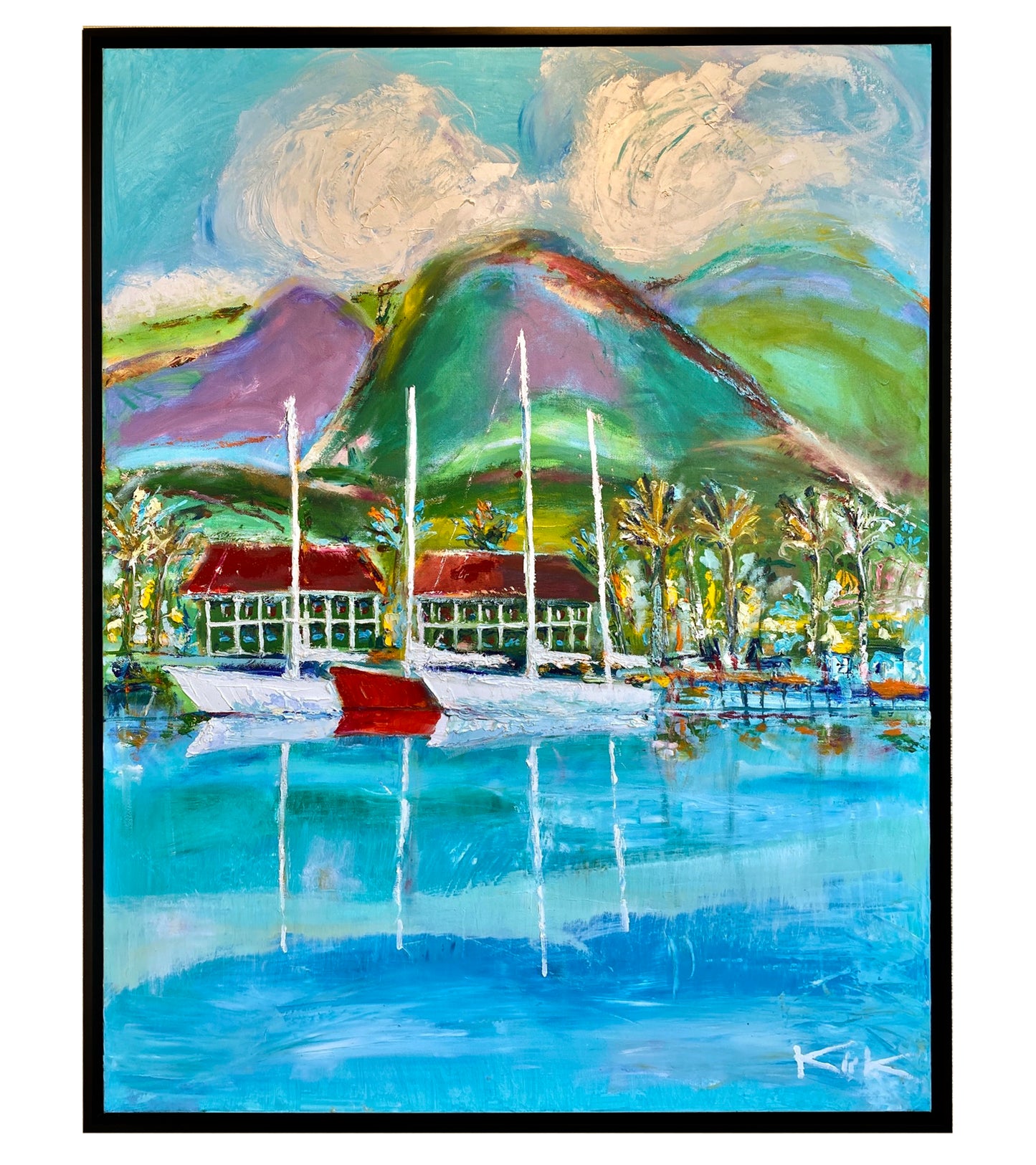 Lahaina Harbor Red Boat by Kirk Boes, framed