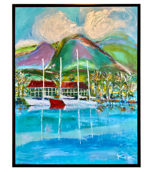 Lahaina Harbor Red Boat by Kirk Boes, framed