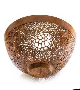 Pierced Koa Bowl "Honu Hibiscus" by Patrick and Peggy Bookey - BOOP422120