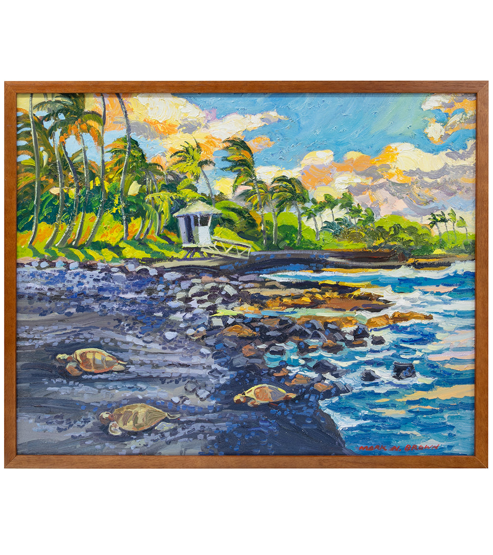 Honu on Punaluu Black Sand by Mark Brown