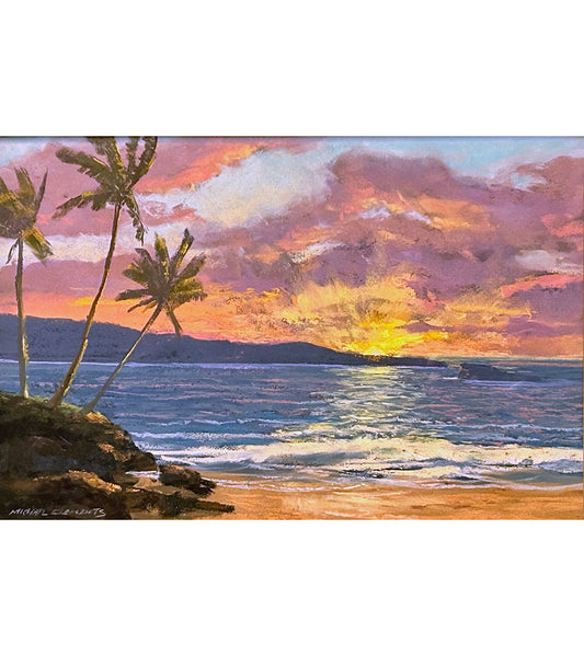 Original Pastel Painting "Makena Sunset" by Michael Clements 18 x 12