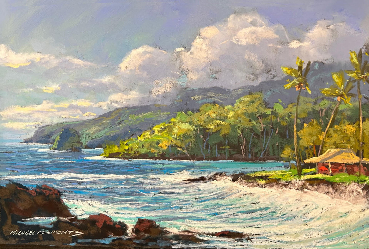 Pintura al pastel original "Keanae Morning" de Michael Clements, 18 x 12