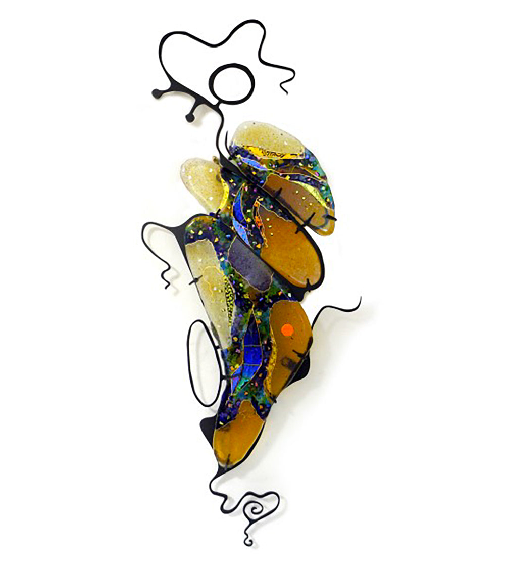 Cluster wall sculpture with amber and multicolor glass