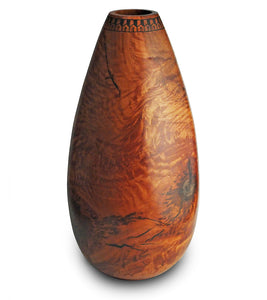 Red Eucalyptus with pyrography Vase "Warrior Daydream" by Dan Stevenson