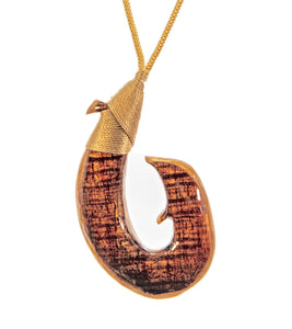Sterling Silver Hawaiian Men Style Koa Wood Fish Hook Pendant by