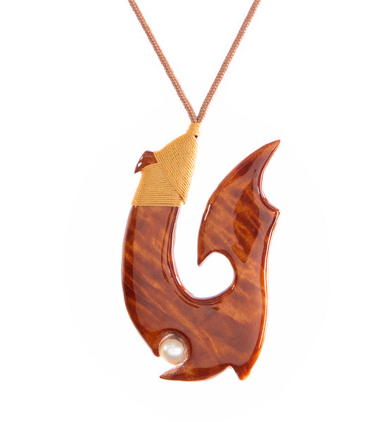 Dragon Eye koa wood pendant with pearl hook