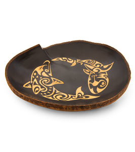 Pyrography Mango Platter "Tribal Dolphin and Shark 38285C" by Dino Muradian