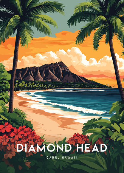 "Diamond Head" Hawaii Travel Art Jigsaw Puzzle