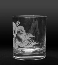 Sand-Etched Hibiscus Whiskey Glass. Set of 2