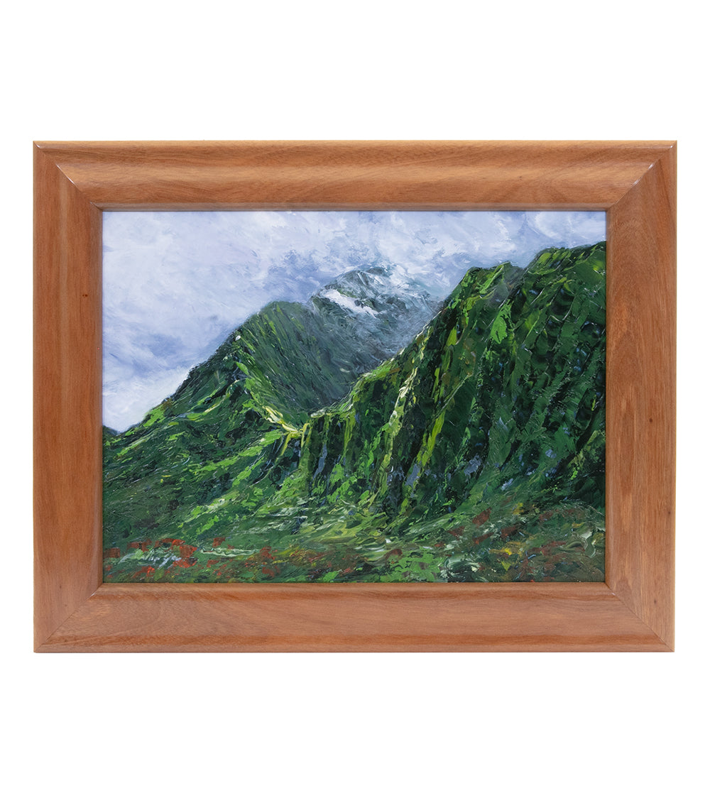 Pintura original "El abrazo brumoso de Oahu" de Phillip Gagnon, 30,5 x 20,3 cm