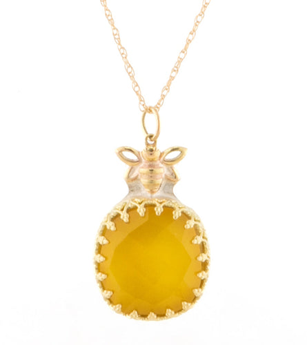 Yellow Onyx Faceted Round Cab Necklace 