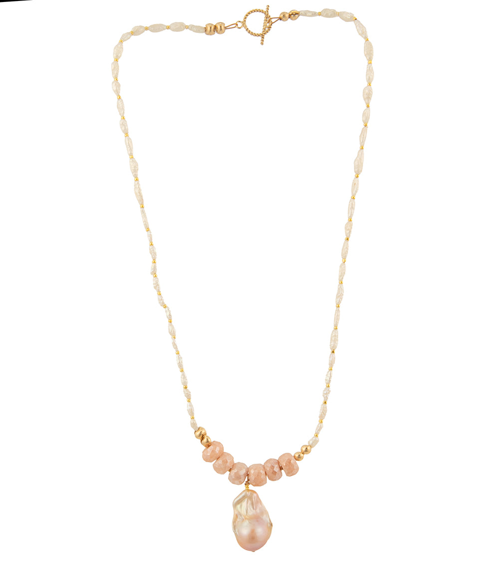 Pink, Golden & Purple Baroque Pearl Necklace by Galit