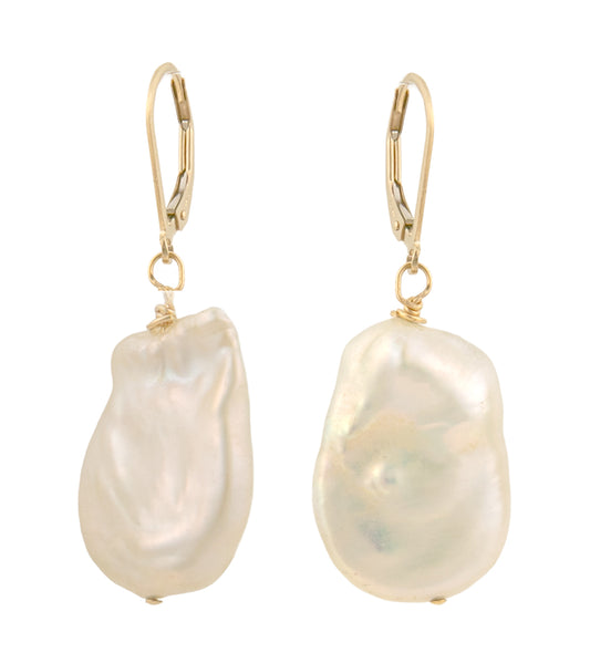 Flat White Baroque Pearl Earrings by Galit