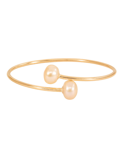 Pink Pearls set on Gold Filled 7" Flexible Bangle Bracelet by Galit