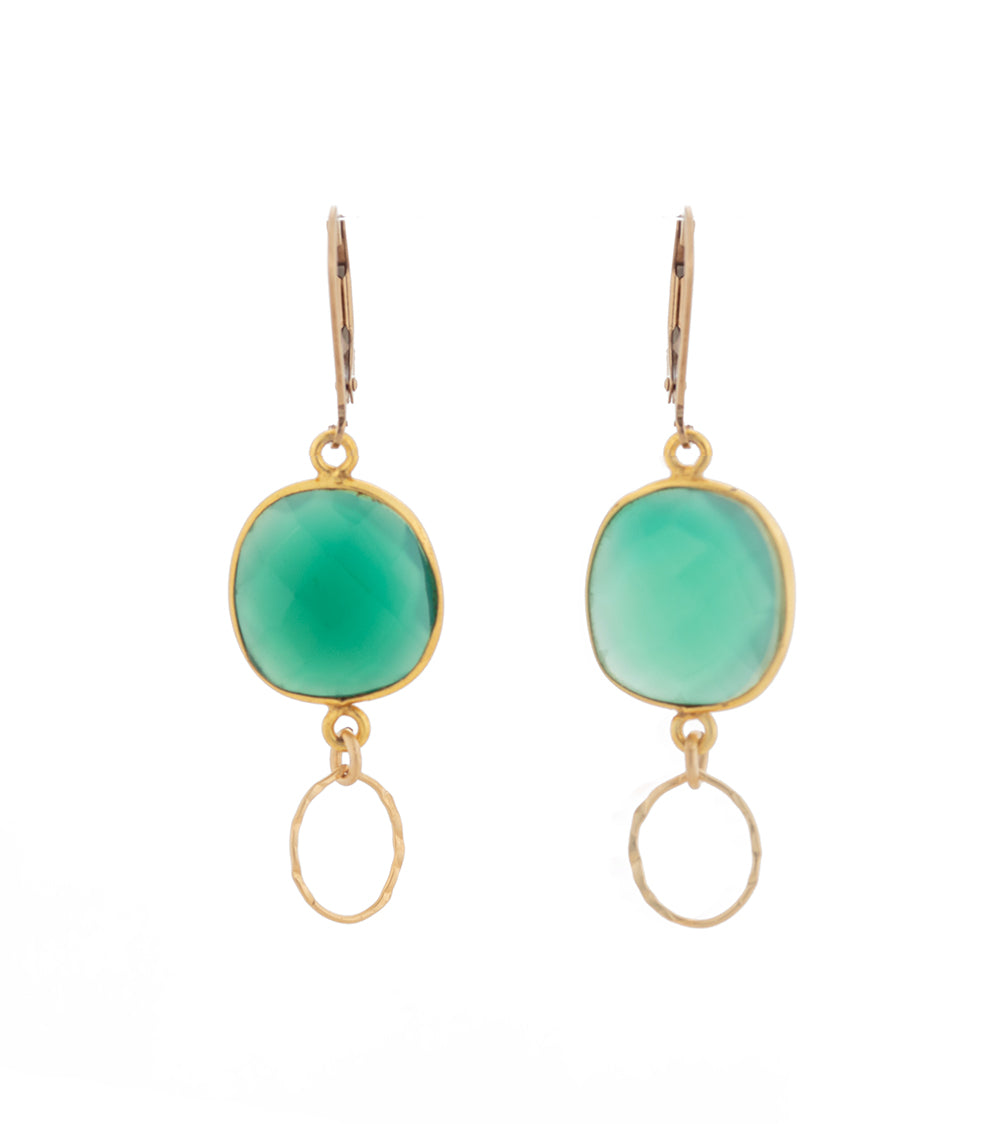 Checkerboard Faceted Green Onyx Earrings by Galit