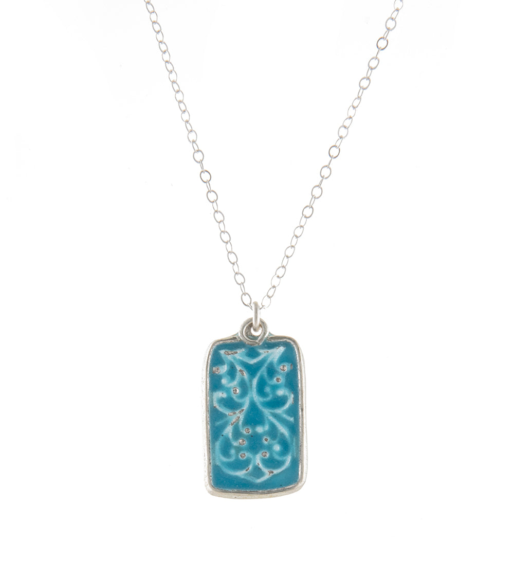 Blue Enamel and Argentium Silver Necklace by Galit