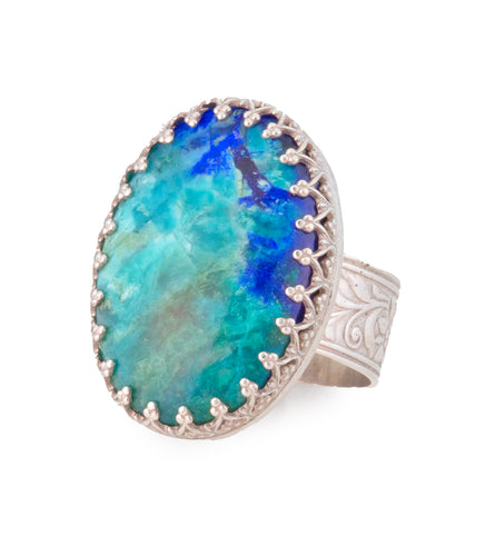 Azurite cab Ring in Argentium Silver by Galit