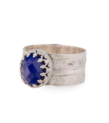 Faceted Lapis Lazuli Ring in Argentium Silver by Galit