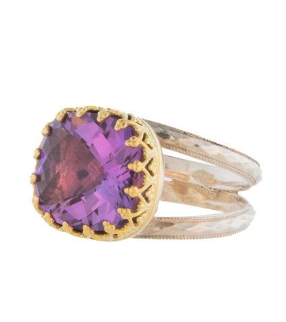 Anillo de amatista facetada con diseño de tablero de ajedrez cuadrado de Galit