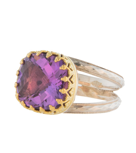 Amethyst Square Checker-Board Faceted Ring by Galit
