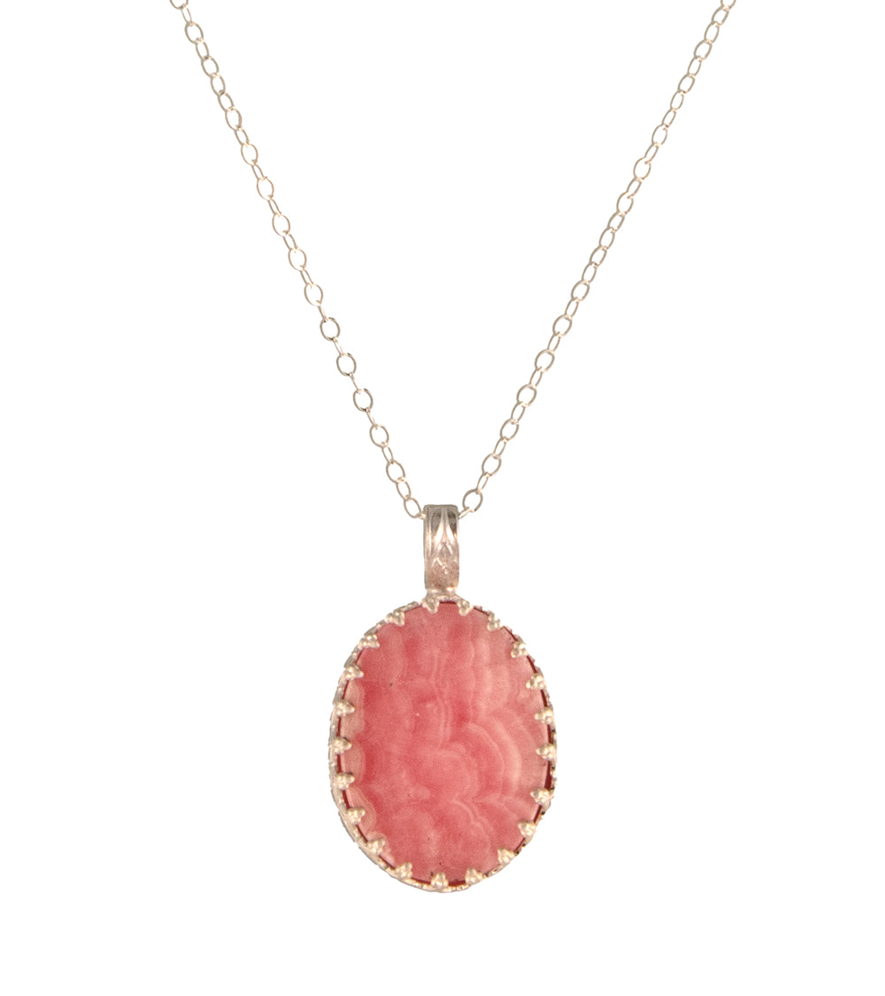 Rhodochrosite Cab Necklace in Argentium Silver by Galit