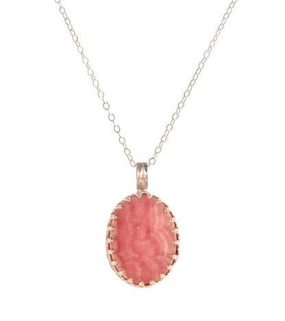 Rhodochrosite Cab Necklace in Argentium Silver by Galit