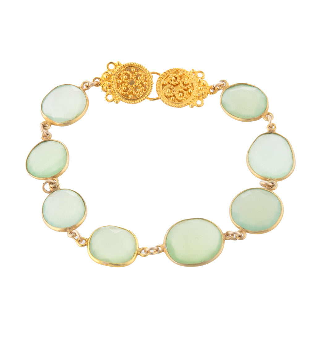 Checkerboard Faceted Green Calcedony Bracelet by Galit