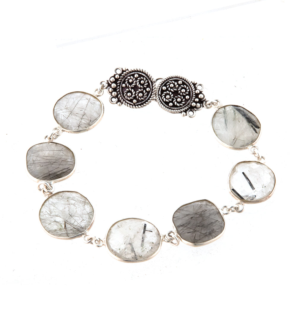 Checkerboard Faceted Black Turmalinated Quartz Bracelet by Galit