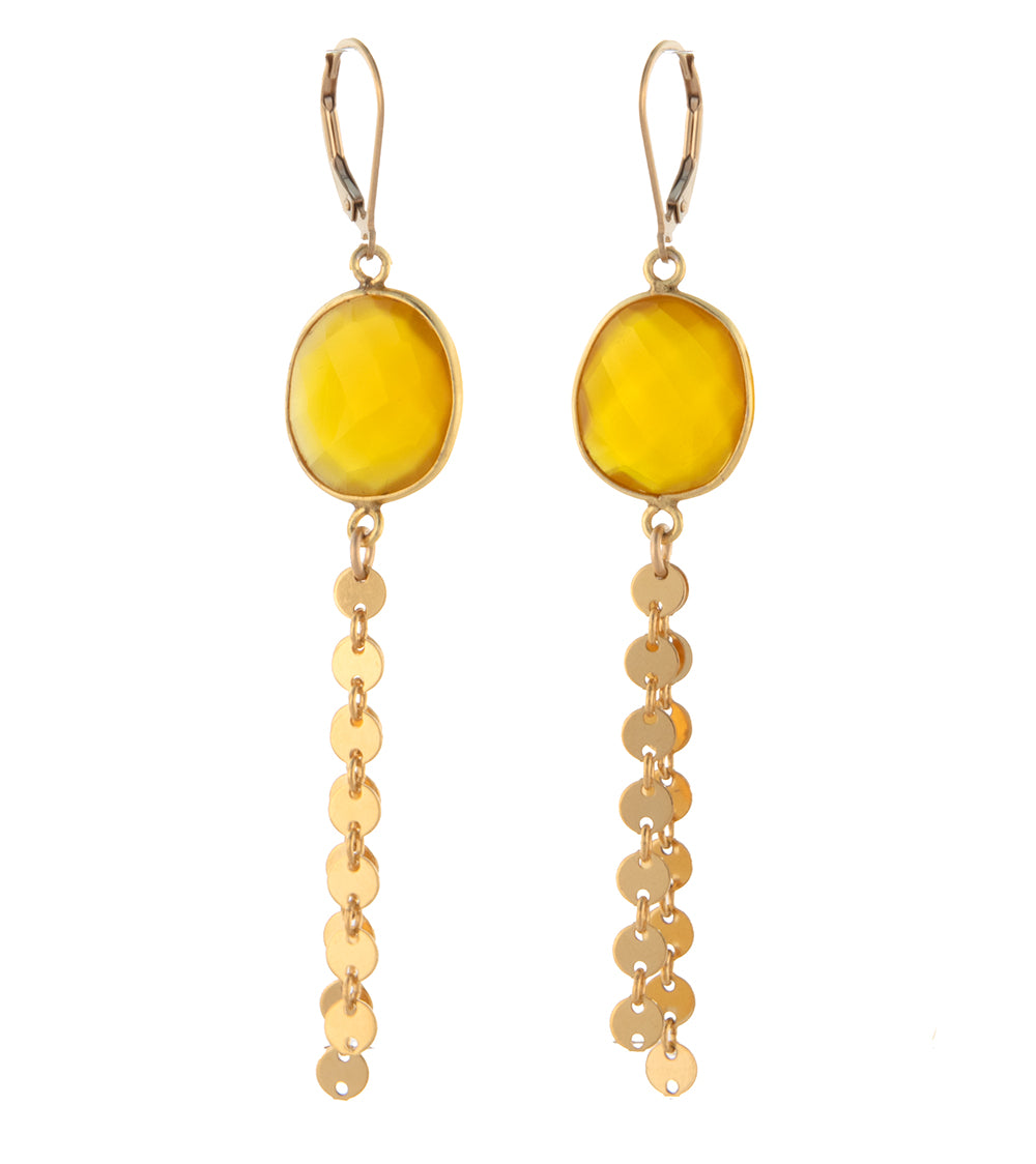 Checkerboard Faceted Yellow Onyx Earrings by Galit