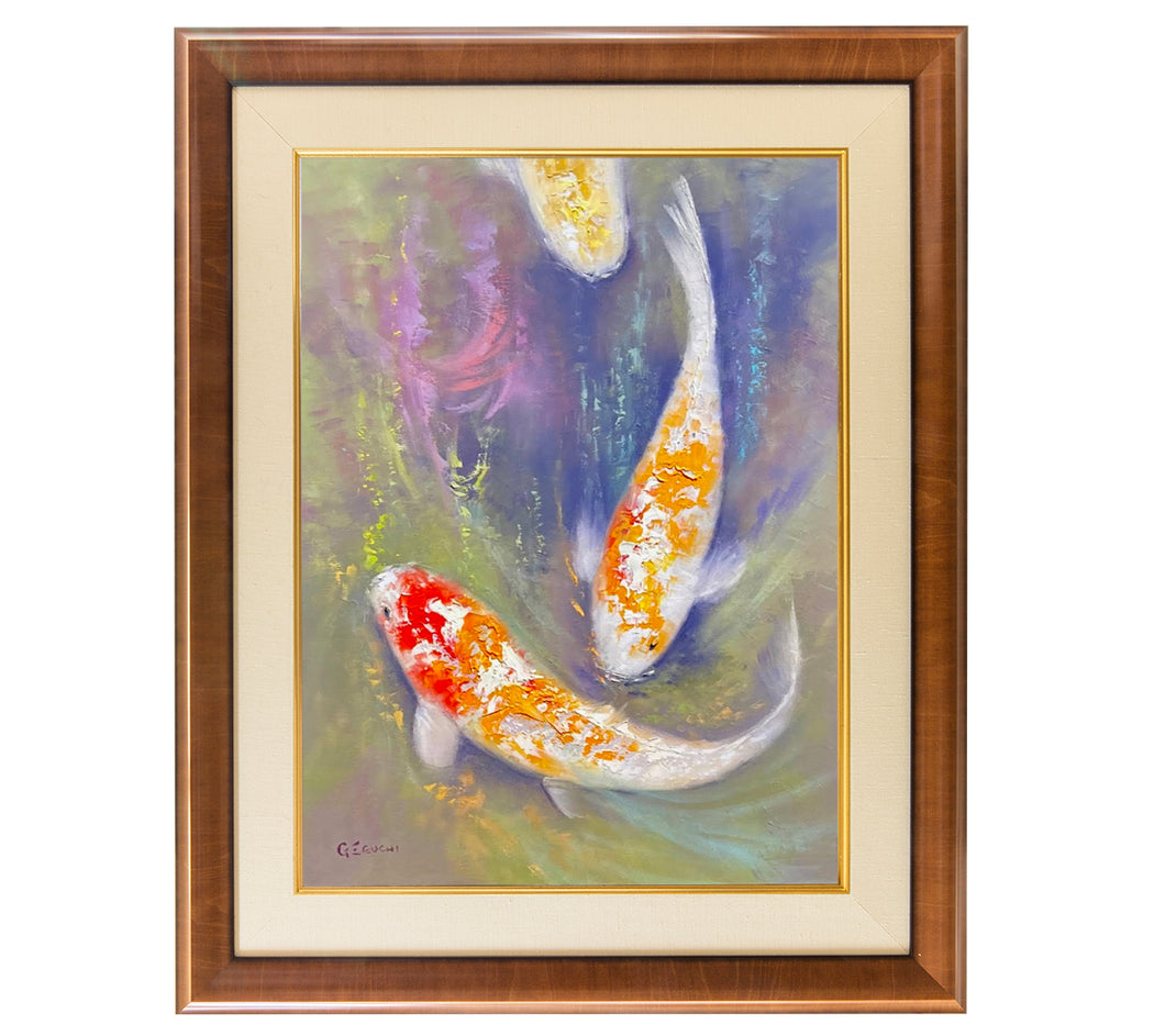 Original Painting: From Red to Yellow Koi by George Eguchi