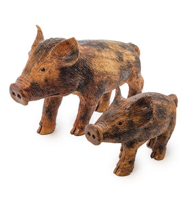 Koa Wood Sculpture "Hawaiian Boar & Keiki" by Craig Nichols