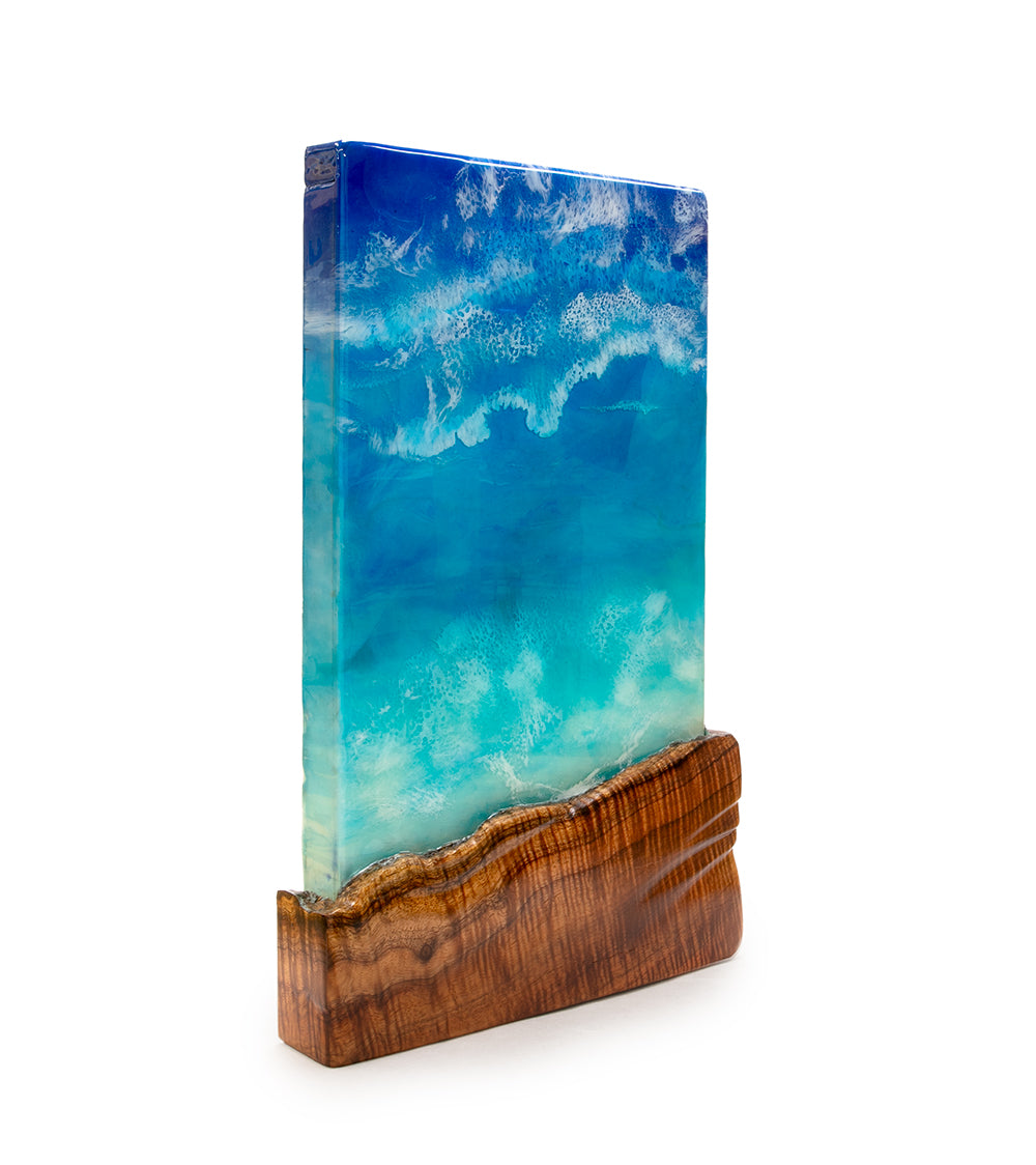 Arte mural de koa/resina "Pohaku Point" de S. Isaac Anderson