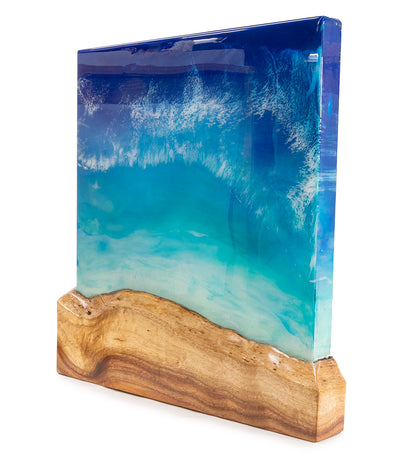 Arte mural de koa/resina "Pohaku Point" de S. Isaac Anderson