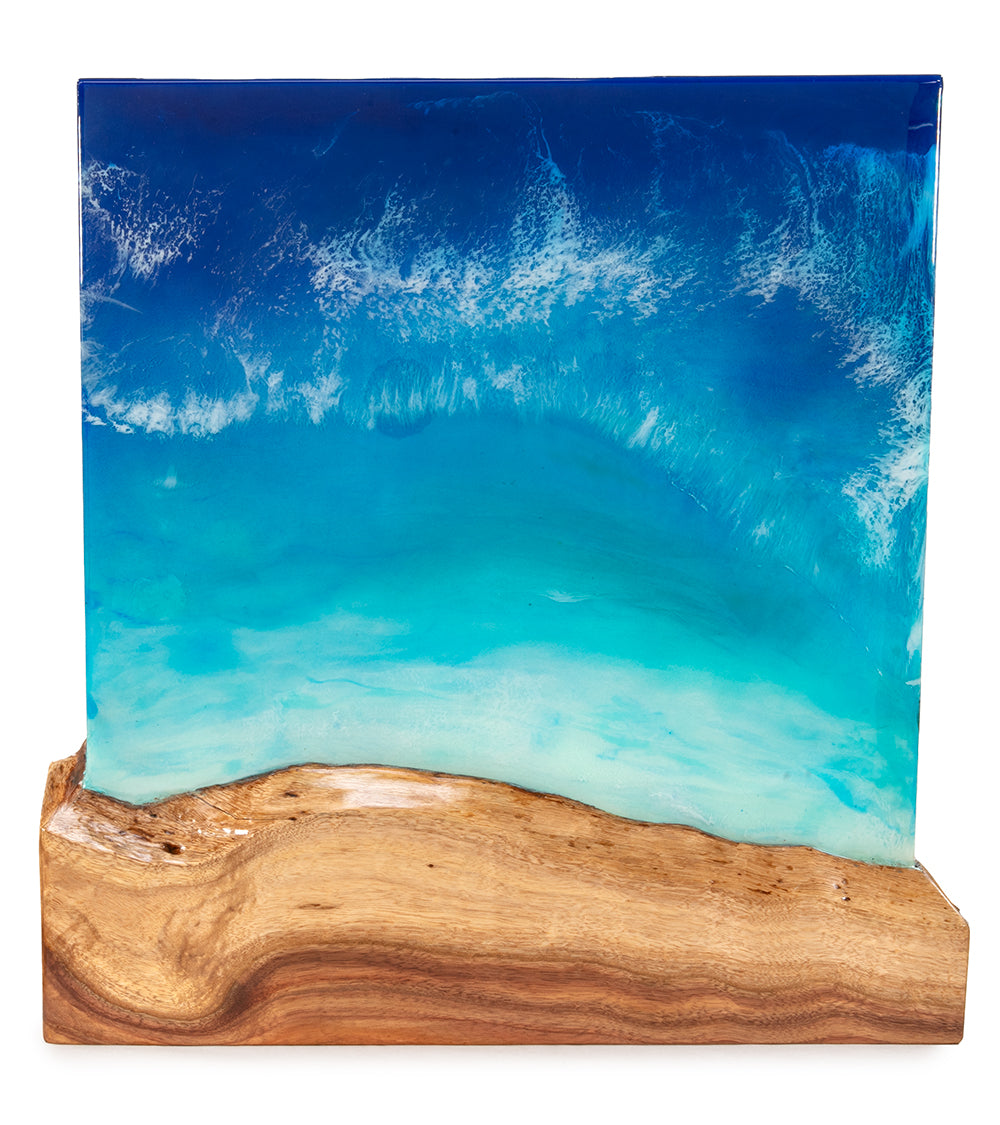 Arte mural de koa/resina "Pohaku Point" de S. Isaac Anderson