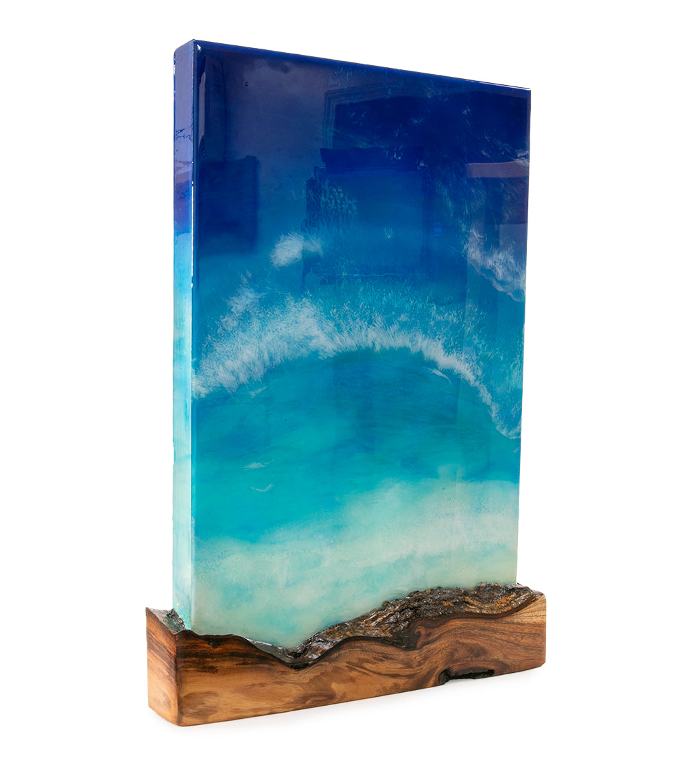 Arte mural de koa/resina "Pohaku Point" de S. Isaac Anderson