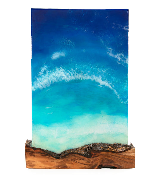 Arte mural de koa/resina "Pohaku Point" de S. Isaac Anderson