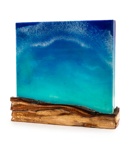 Arte mural de koa/resina "Pohaku Point" de S. Isaac Anderson