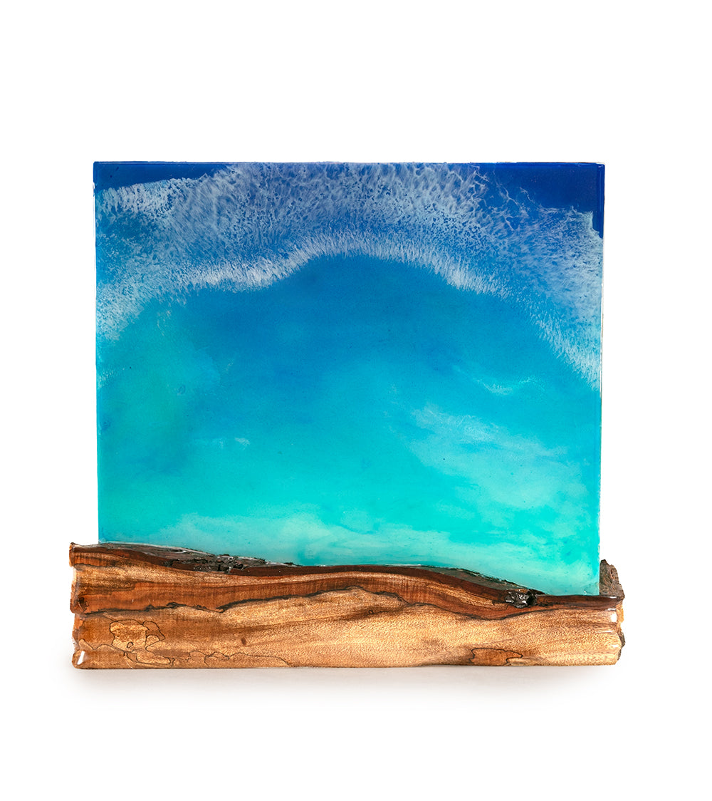 Arte mural de koa/resina "Pohaku Point" de S. Isaac Anderson