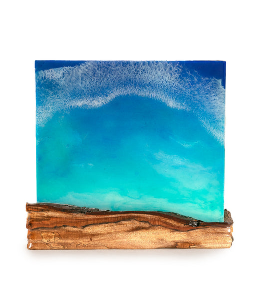 Arte mural de koa/resina "Pohaku Point" de S. Isaac Anderson